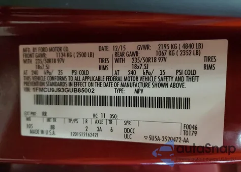 2016 Ford Escape Titanium from USA, damaged, VIN 1FMCU9J93GUB85002